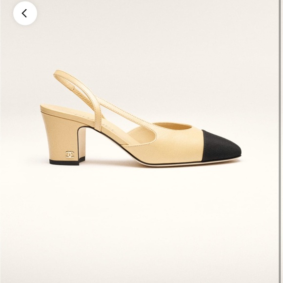 Chanel Beige and Black Slingback Heels - Picture 1 of 10
